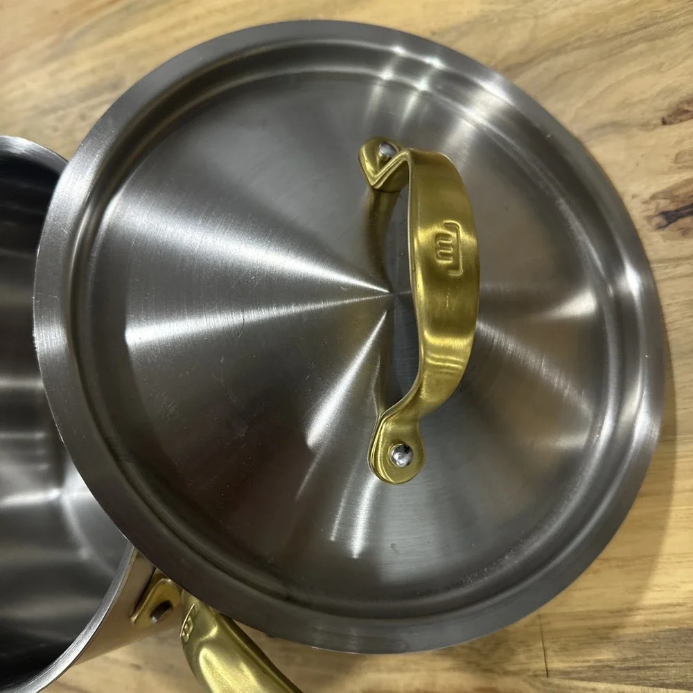 Made-In Cookware Italy 4 qt Stainless Saucepan Gold Handle W/Lid NEW